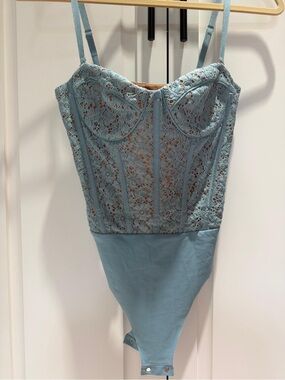 Cami NYC Cove Lace Bustier Bodysuit in Pale Blue size 4 NWT